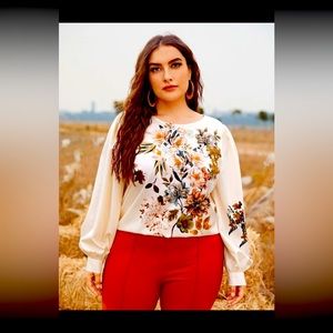 Plus Lantern Sleeve Floral Print Top